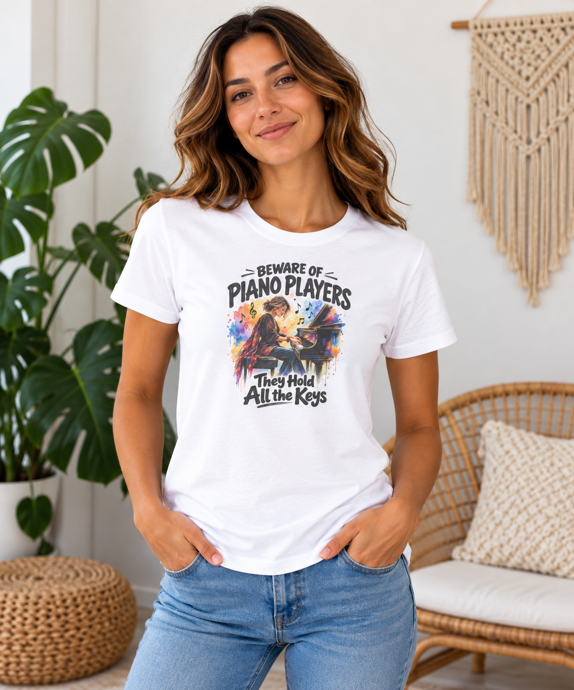 Beware of Piano Players – They Hold All the Keys | Funny Piano T-Shirt – Female